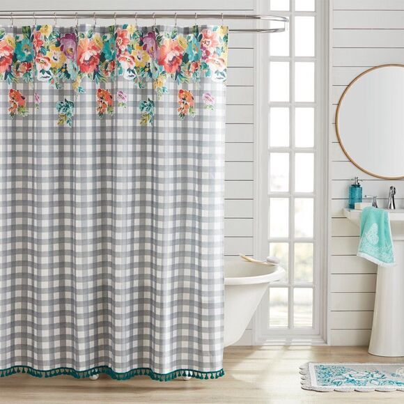 NEW The Pioneer Woman Sweet Romance Gingham Floral Cotton-Rich Shower Curtain, 7 - Picture 5 of 9